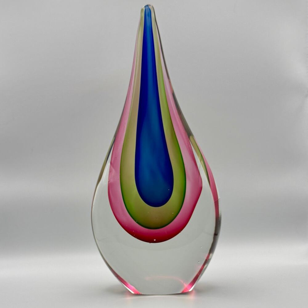 Large sommerso-style layered art glass teardrop sculpture